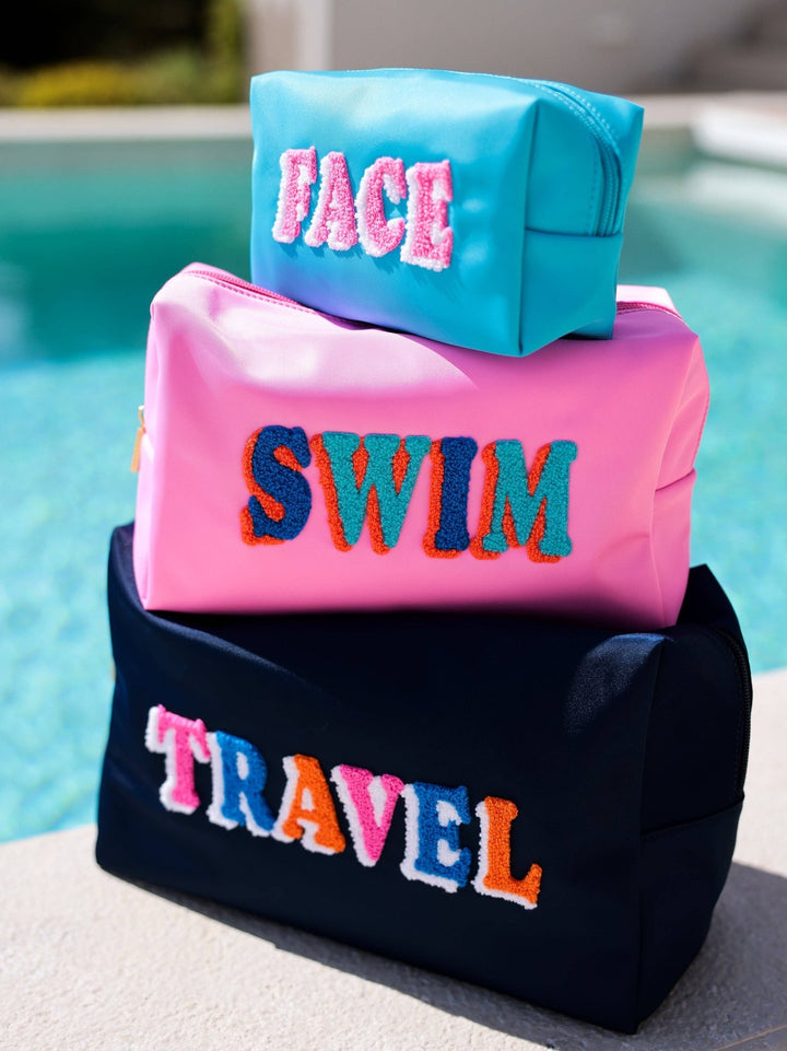 "TRAVEL" OVERSIZED ZIP POUCH, NAVY - Something Splendid Co.