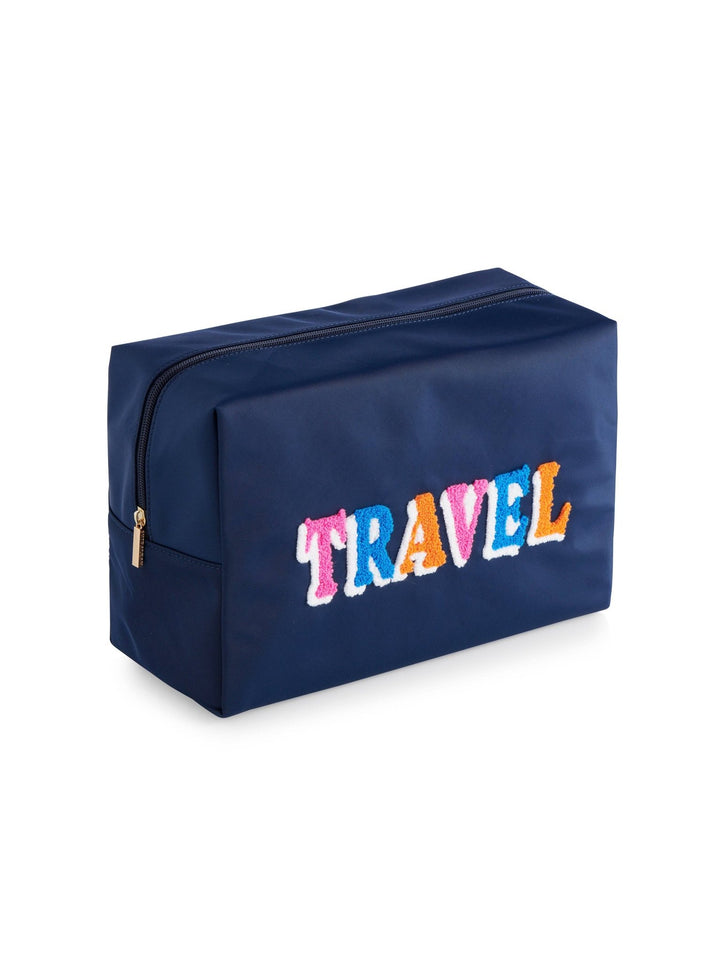 "TRAVEL" OVERSIZED ZIP POUCH, NAVY - Something Splendid Co.