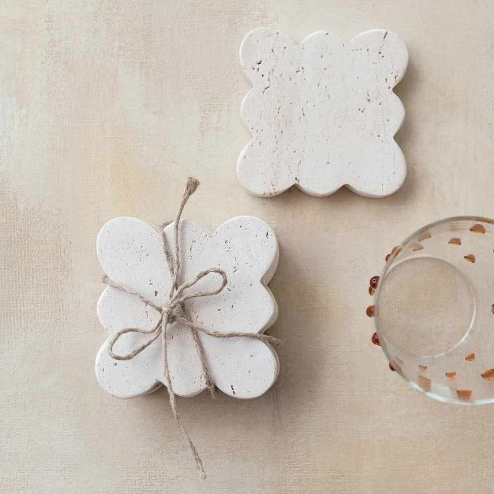 Travertine Coasters w/ Scalloped Edge - Set of 4 - Something Splendid Co.