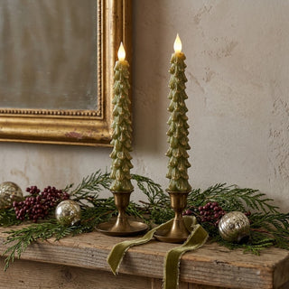 Flameless LED Tree Taper Candles with Timer, Set of 2