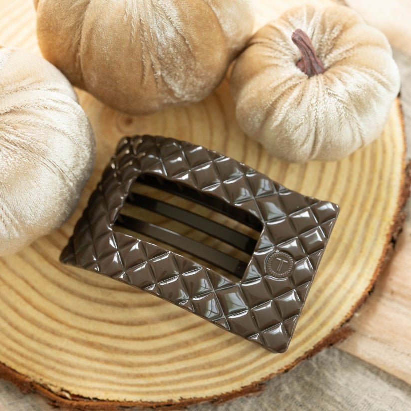 Truly Taupe Quilted Large Flat Rectangle Hair Clip - Something Splendid Co.