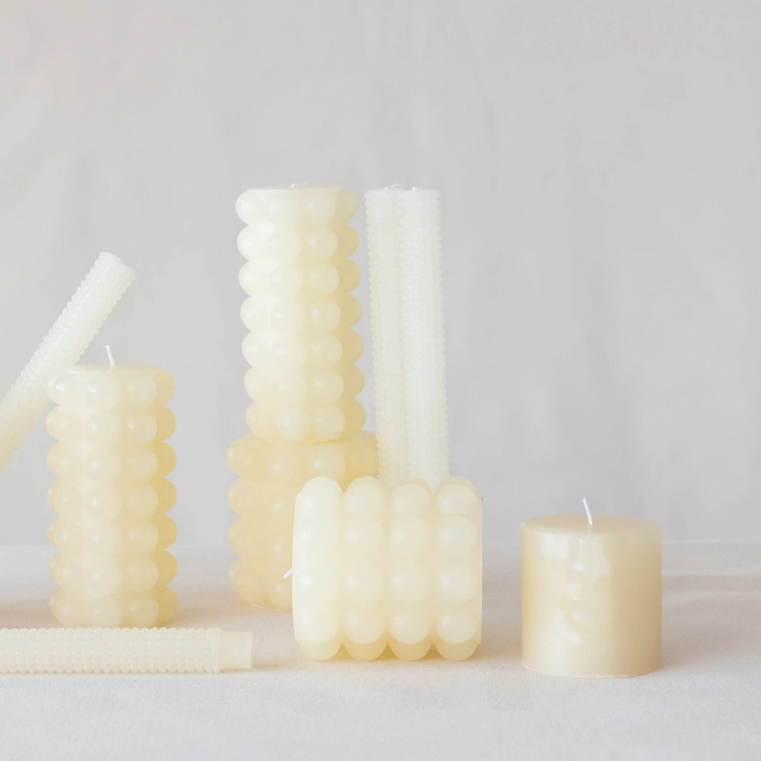 Unscented Hobnail Taper Candles, Cream - Set of 2 - Something Splendid Co.