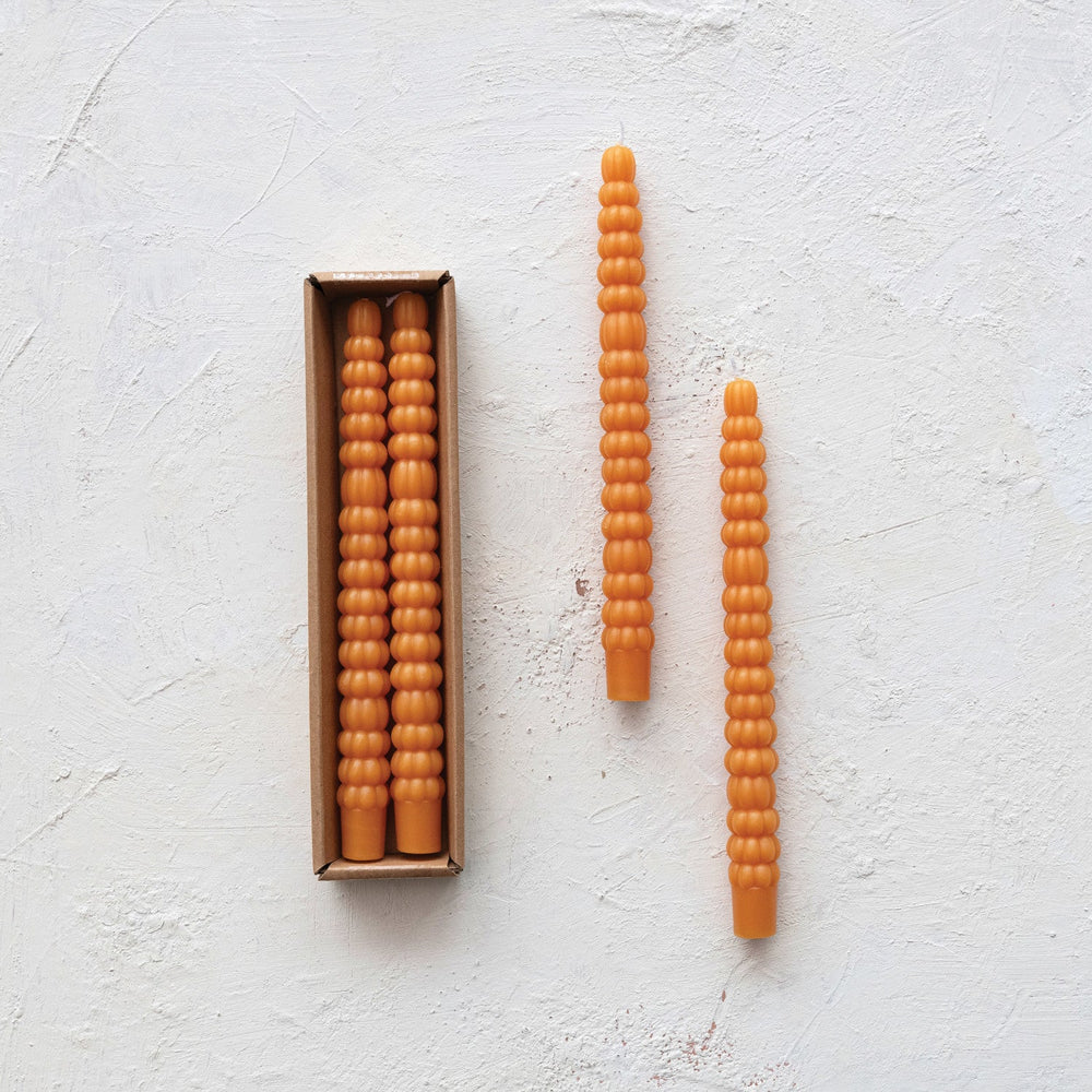Unscented Pumpkin Shaped Taper Candles in Box, Orange Color, Set of 2 - Something Splendid Co.