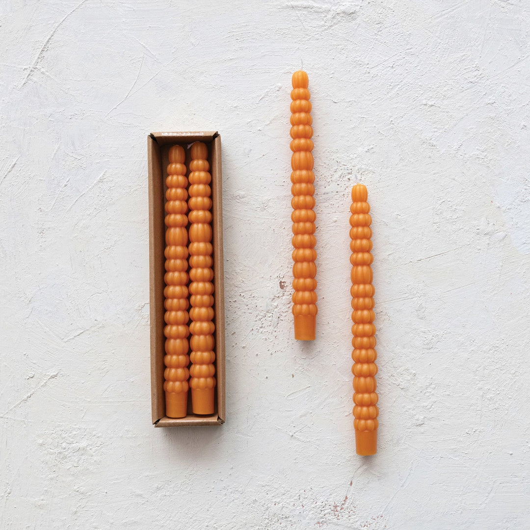 Unscented Pumpkin Shaped Taper Candles in Box, Orange Color, Set of 2 - Something Splendid Co.