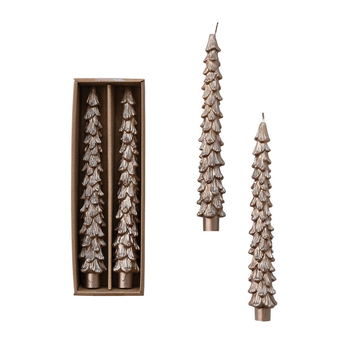 Unscented Tree Shaped Taper Candles in Box, Champagne Color, Set of 2 - Something Splendid Co.