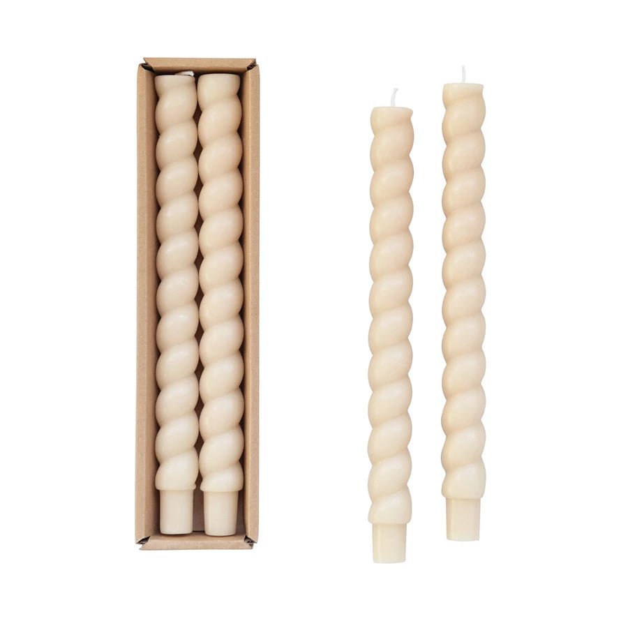 Unscented Twisted Taper Candles, Cream - Set of 2 - Something Splendid Co.