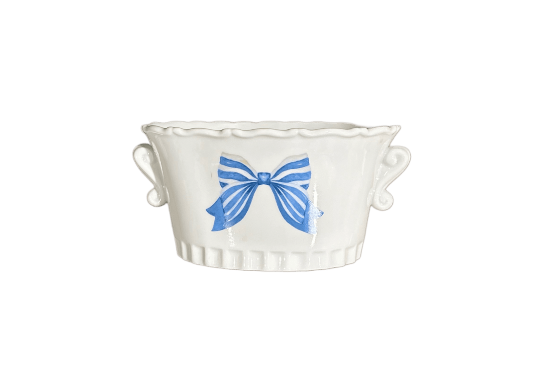 Valentines Blue Bow Oval Cachepot - Something Splendid Co.