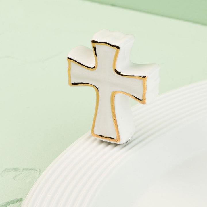 White Cross Mini by Nora Fleming — hand-painted ceramic mini topper for a Nora Fleming base (alternate view)