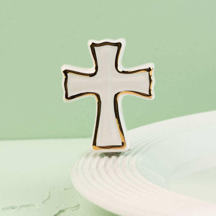 White Cross Mini by Nora Fleming — hand-painted ceramic mini topper for a Nora Fleming base