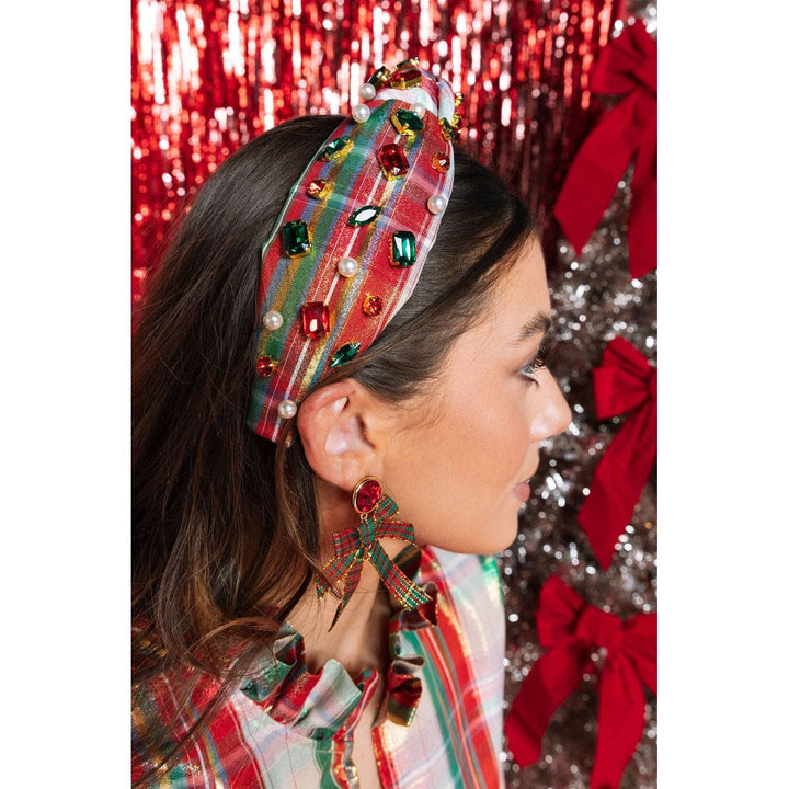 White Tartan Plaid Headband with Crystals - Something Splendid Co.