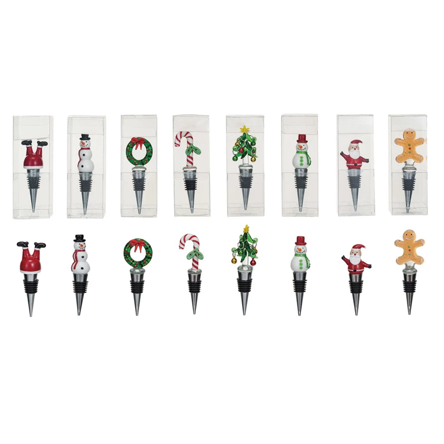 Zinc Alloy Wine Stopper w/ Hand-Painted Glass Holiday Icon, 8 Styles, view 2