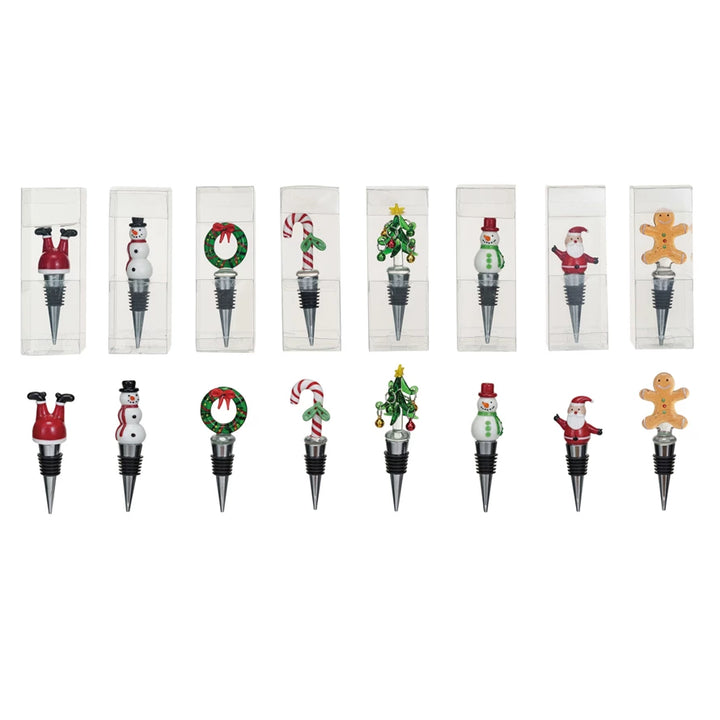 Zinc Alloy Wine Stopper w/ Hand-Painted Glass Holiday Icon, 8 Styles, view 2