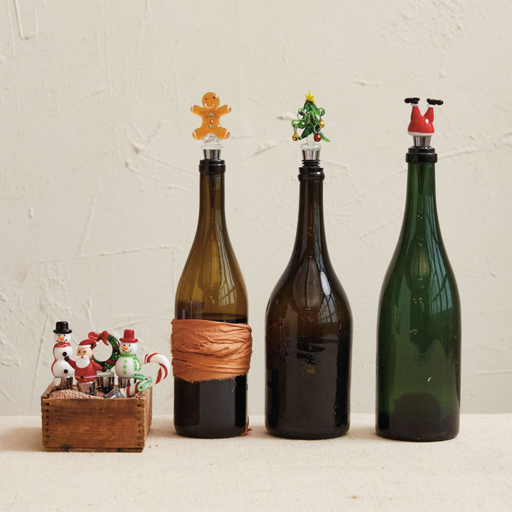 Zinc Alloy Wine Stopper w/ Hand-Painted Glass Holiday Icon, 8 Styles - Something Splendid Co.