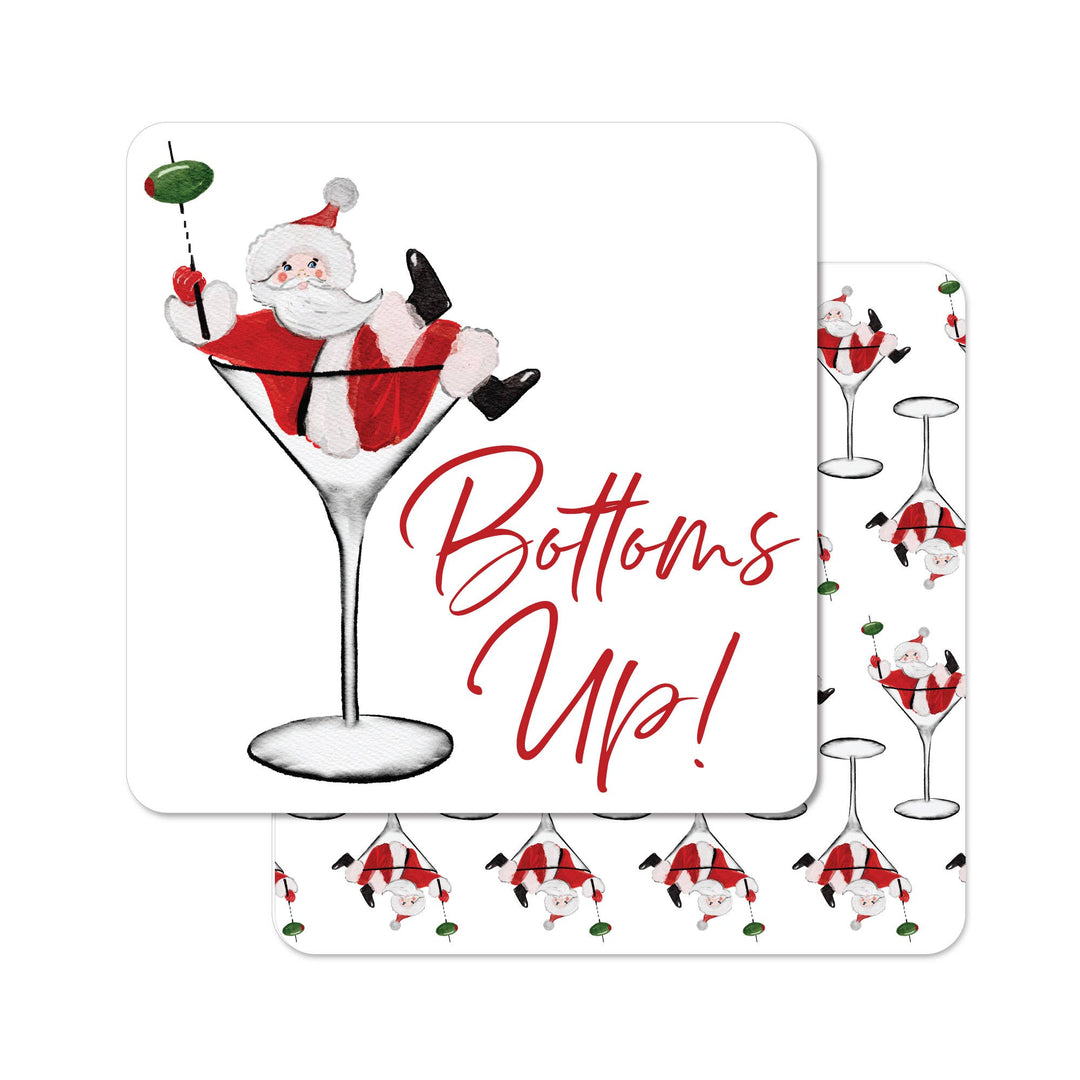 Bottoms Up Santa Martini- 6 Pack Coasters - Christmas